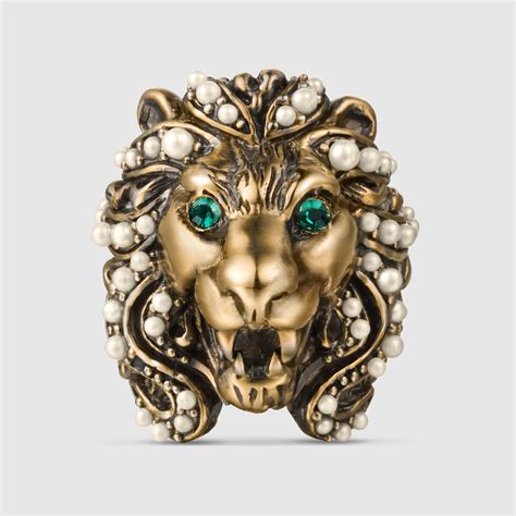 gucci gold lion ring|gucci lion head necklace.